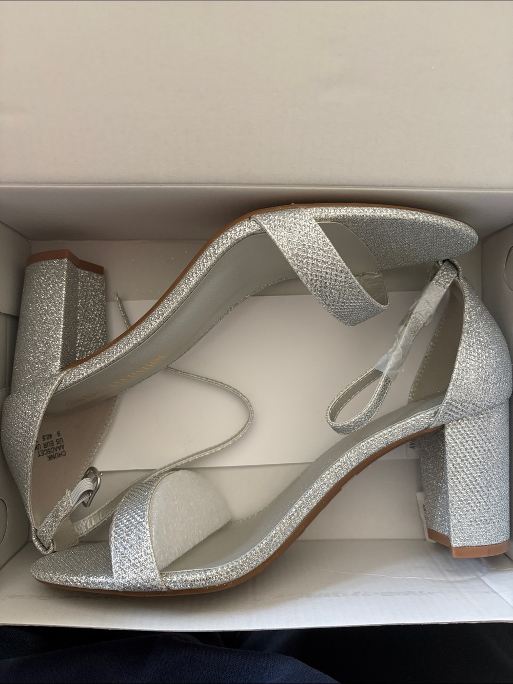 Dream Pairs Silver Glitter Block Heel Sandals